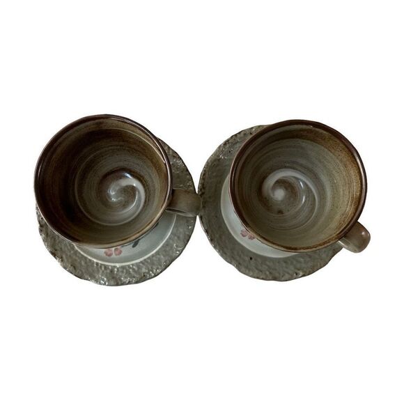 Stoneware set of 2 tea cups with saucers - Picture 2 of 9